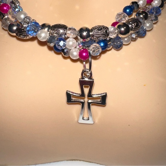Cross Beaded Braided Necklace - Picture 2 of 6
